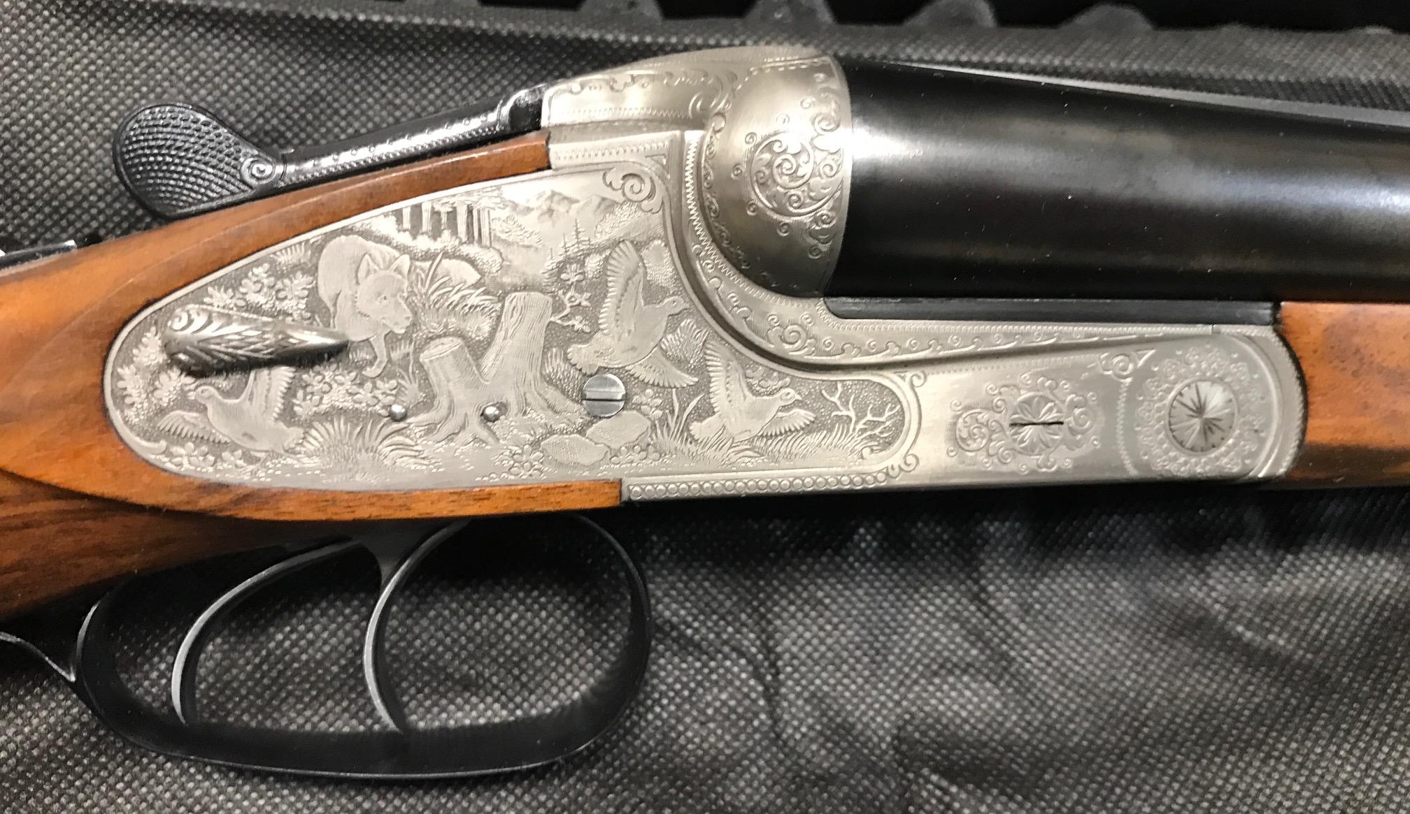 Merkel 60E 12/76 76cm, Lux.fa, Arabesq vésés, 2bill. oldallakatos