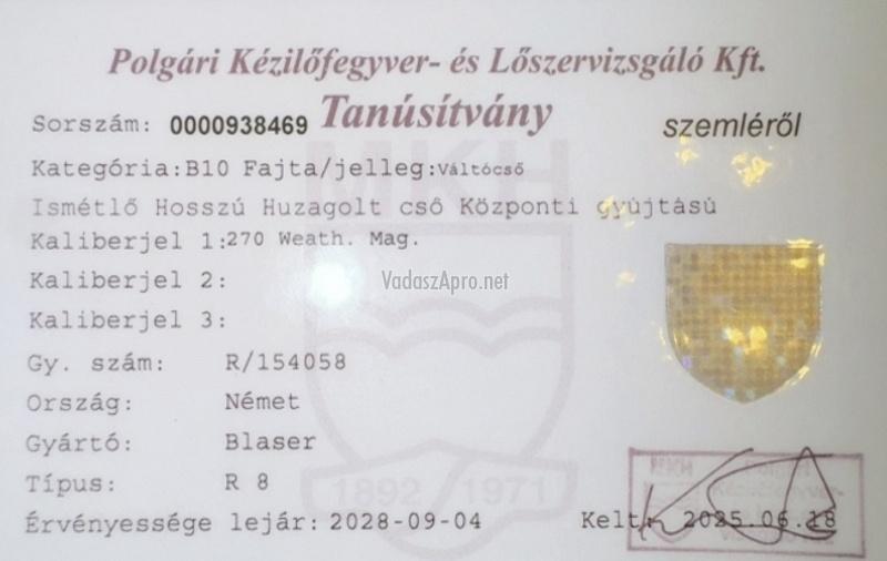 Blaser R8 Váltócső . 270 Weatherby Magnum Kaliber